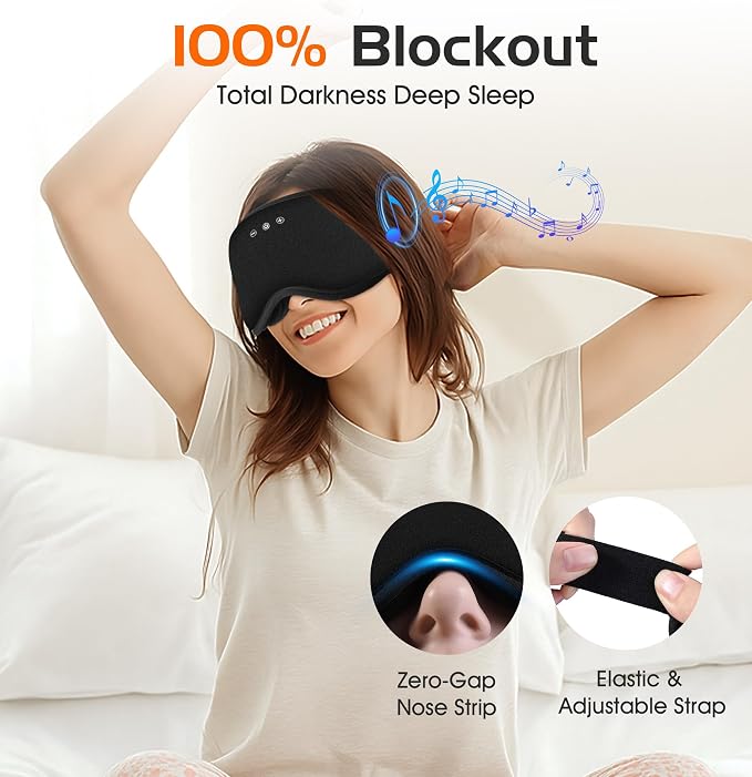 Bluetooth Sleep Mask with 2 Removable 3D Contoured Cup, Bamboo Cotton Bluetooth - Image 6