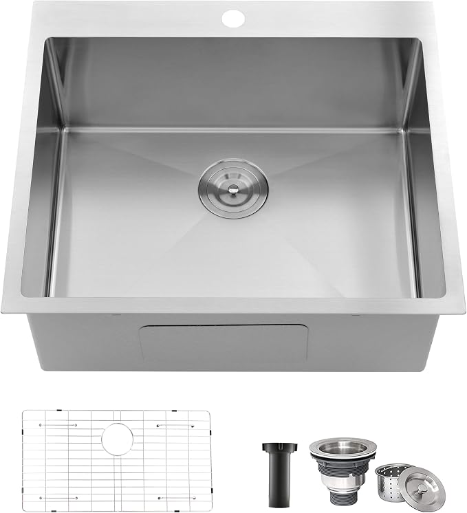 Comllen 25 x 22 Inch Drop In Kitchen Sink, Brushed Nickel Topmount 16 Gauge by Comllen