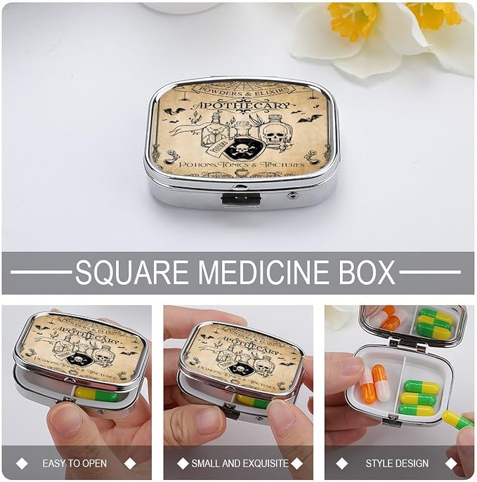 Metal 2 Compartment Pill Organizer Travel Friendly Portable Compact Pill Box - Image 4