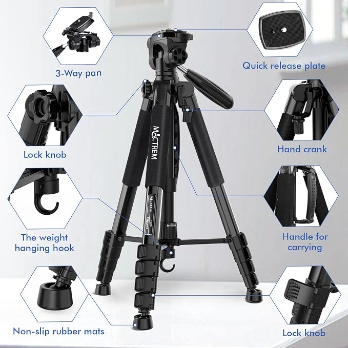 MACTREM 75 Inch Camera Tripod for Sony Canon Nikon, Lightweight Travel Video - Image 8