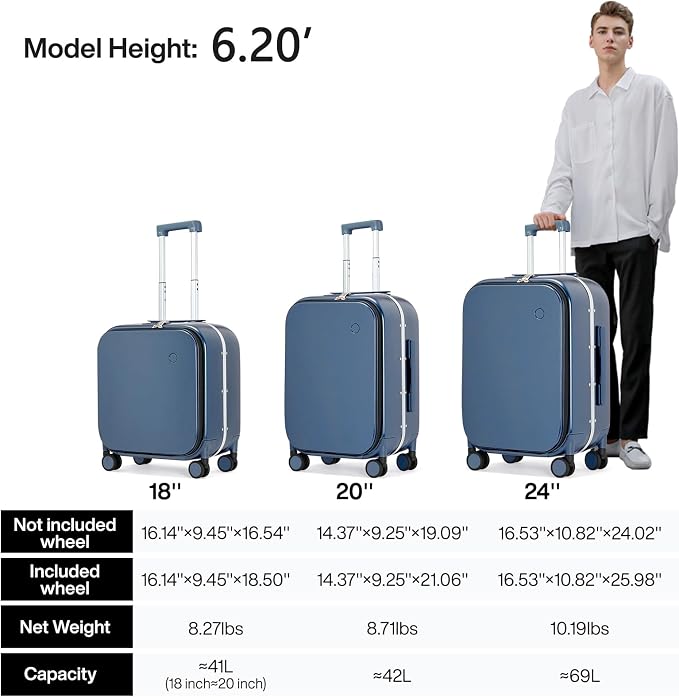 mixi Carry On Luggage, Travel Rolling Luggage Aluminum Frame PC Hardside - Image 6