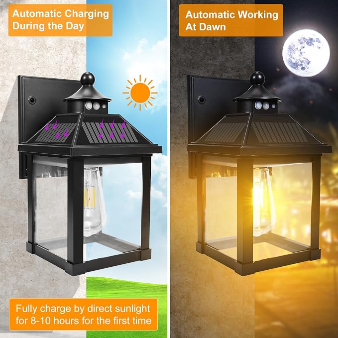 Solar Wall Lights Outdoor, Dusk to Dawn Solar Sconces, Motion Sensor Porch - Image 3