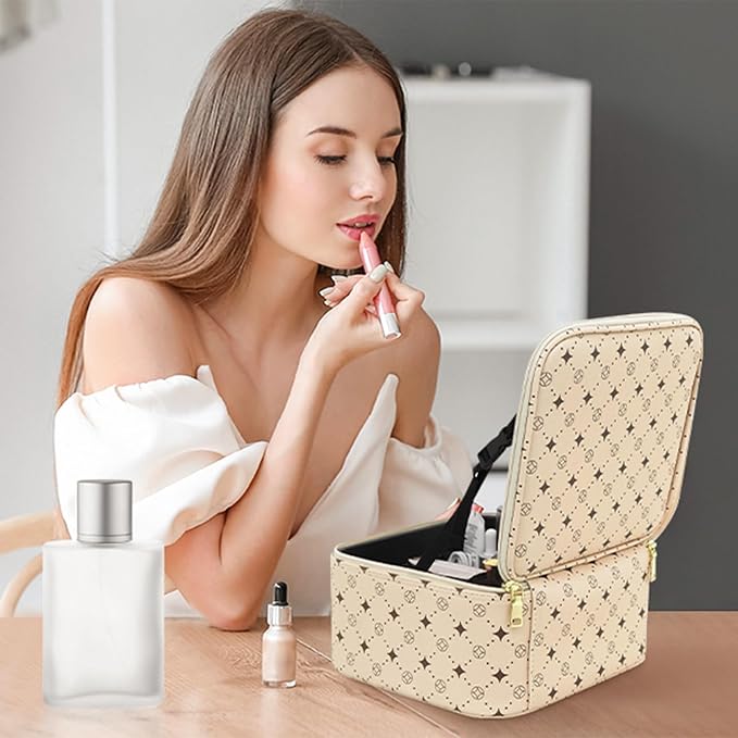 Travel Makeup Bag With 360° rotating LED Mirror, Waterproof cosmetic organizer - Image 4
