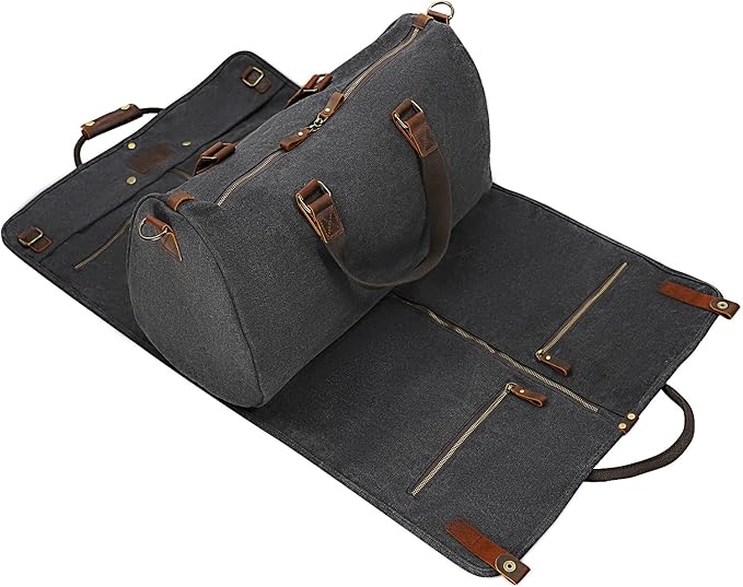 2 in 1 Canvas Leather Suit Luggage Garment Bag by CRUITBILI