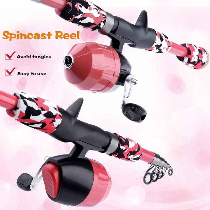 ODDSPRO Kids Fishing Pole Pink, Portable Telescopic Fishing Rod and Reel Combo - Image 4