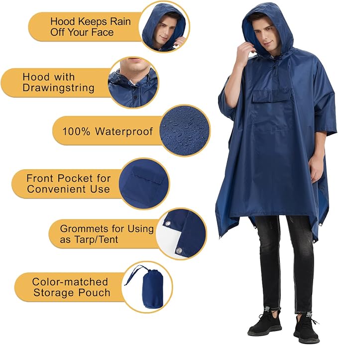 salamra Hooded Rain Poncho Waterproof Raincoat Jacket - Image 3