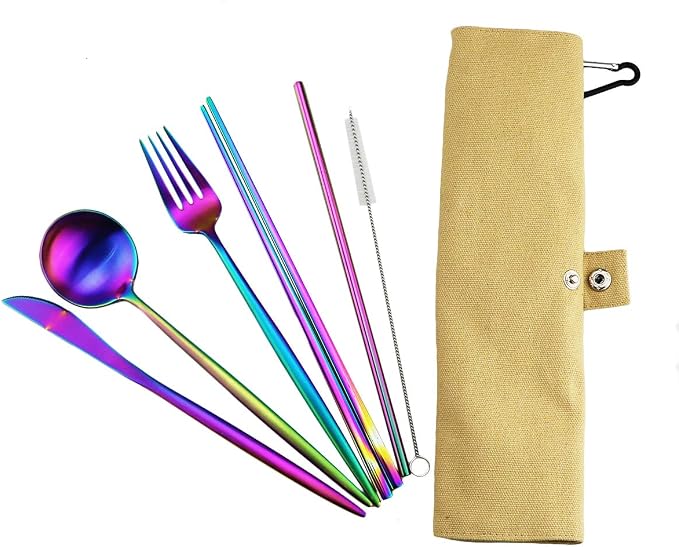 Gugrida Reusable Travel Utensils, 7 Piece Portable 304 Stainless Steel - Image 4