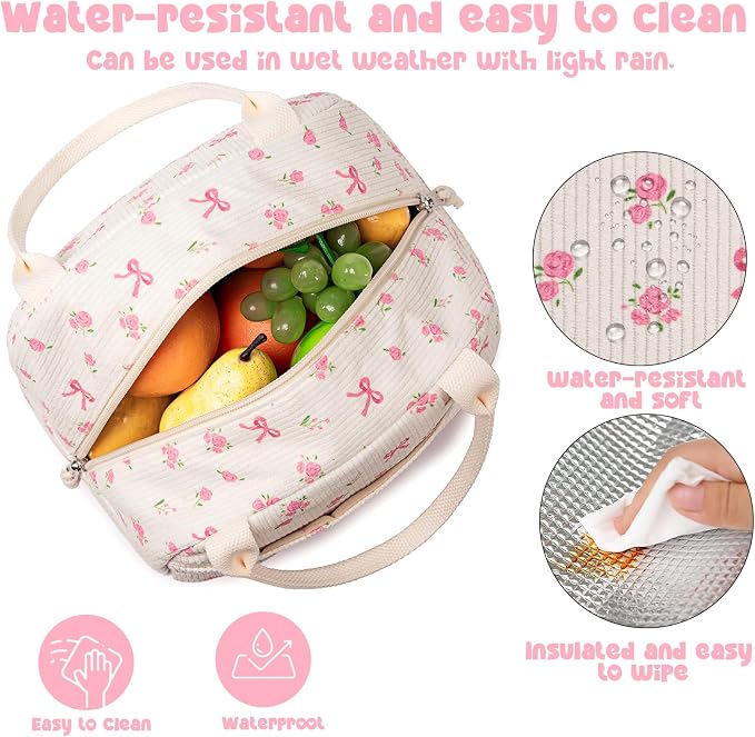 Bluboon Lunch Bag for Women Men Cute Corduroy Lunch Tote Bags Reusable - Image 2