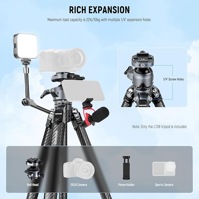 NEEWER LITETRIP LT38 61" Travel Tripod Carbon Fiber - Image 7