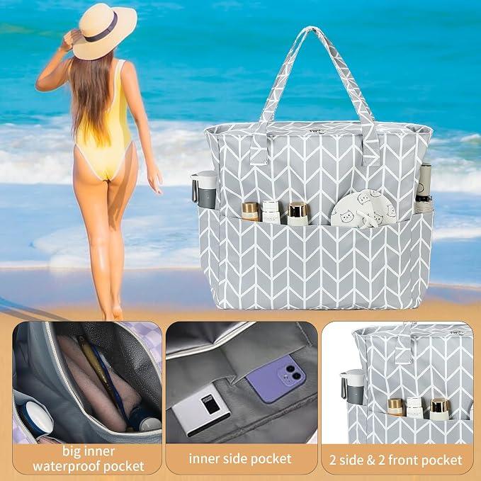 LEDAOU Beach Bag Waterproof Sandproof Women Tote Bag Pool Bag - Image 6