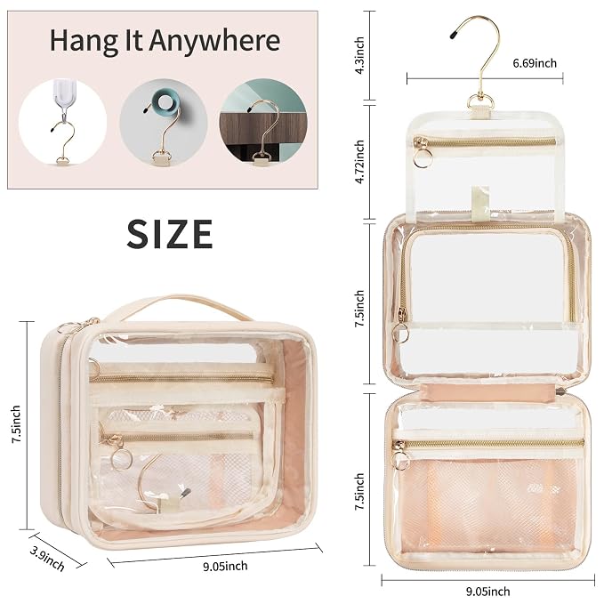 CUBETASTIC Clear Makeup Bags, Travel Make Up Organizer Storage Case, Hanging - Image 4