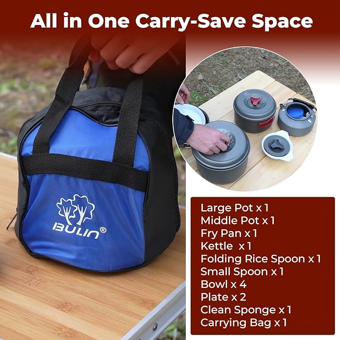 Bulin 24/13/11/8/4 PCS Camping Cookware Mess Kit Lightweight Backpacking - Image 6