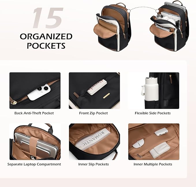 Laptop Backpack for Women Travel Carry On Bag Weekender Business Multilayer - Image 2
