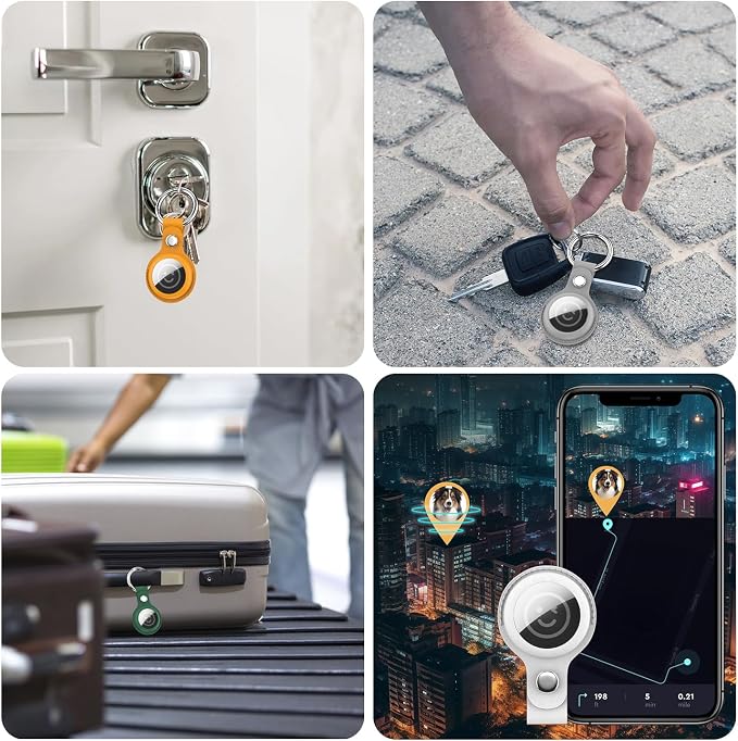 RFUNGUANGO Airtags Holder Keychain Keyring, 4 Pack Leather Case Cover - Image 4