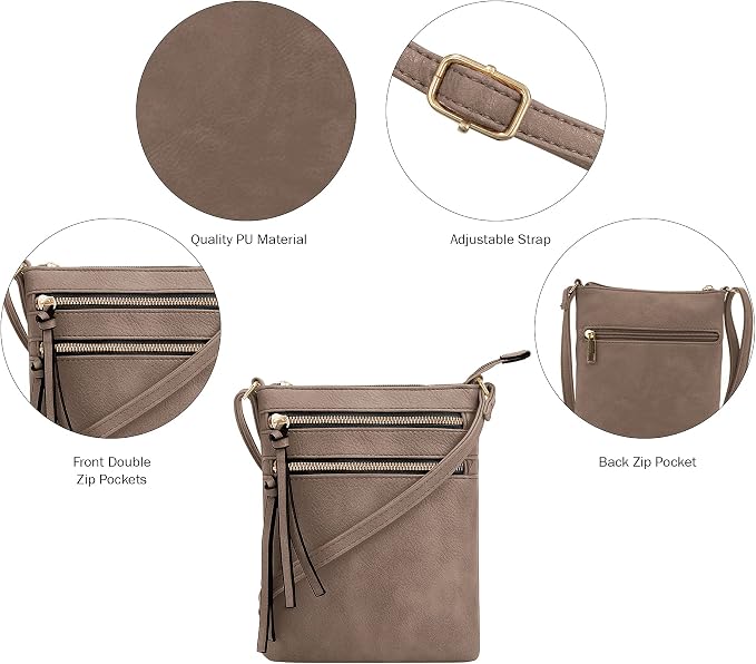 DELUXITY | Crossbody Purse Bag | Functional Multi Pocket Double Zipper Purse | - Image 5