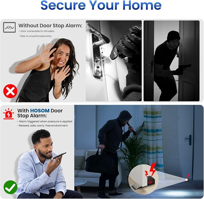 HOSOM 2 Pack Door Stop Alarm for Home & Travel Safety, 120dB Loud Siren Door - Image 6