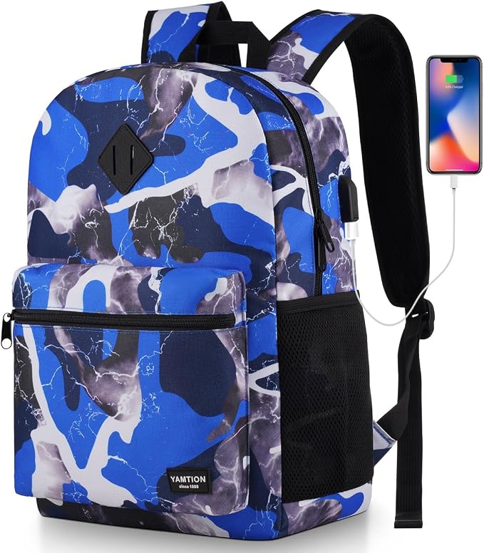 School Backpack Stone Textured, Classic Bookbag Men and Teen Boy Schoolbag by YAMTIONBAGS
