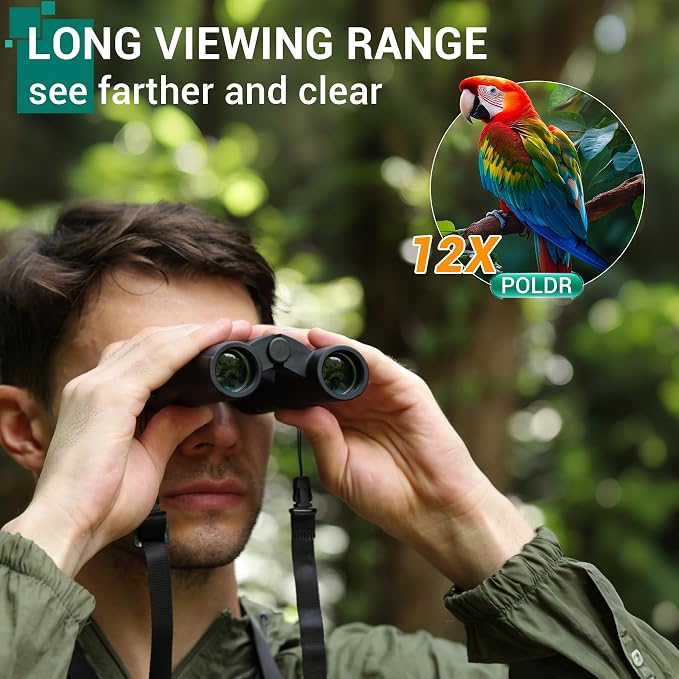 POLDR 12x25 Compact Binoculars for Adults and Kids, High Powered Waterproof - Image 3