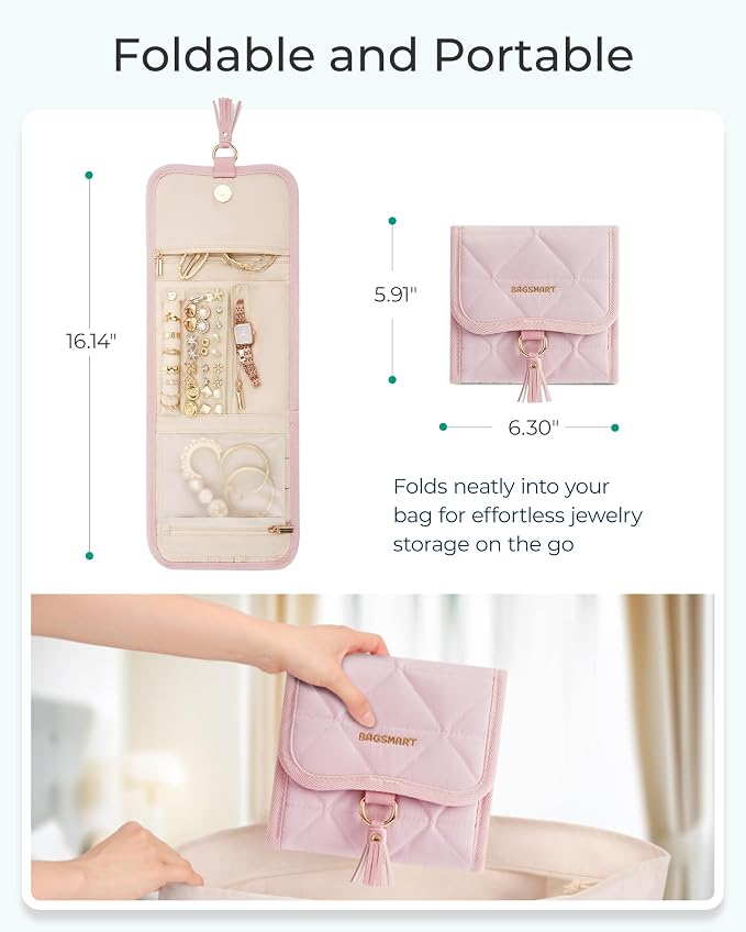 BAGSMART Travel Jewelry Case Organizer, Roll Foldable Jewelry Case - Image 6