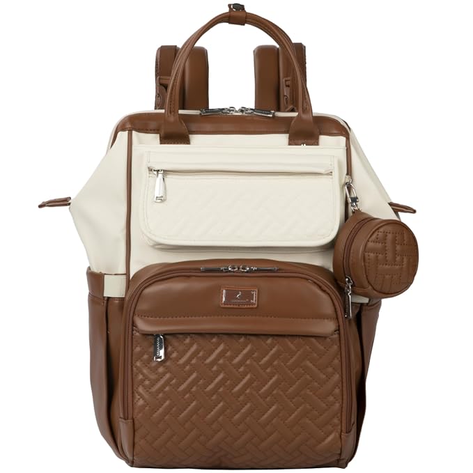 BabbleRoo Leather Diaper Bag Backpack, Unisex Stylish Travel Back Pack Nappy by BabbleRoo