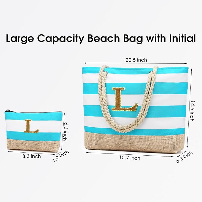 Becokan Beach Bag Initial Beach Tote - Image 3