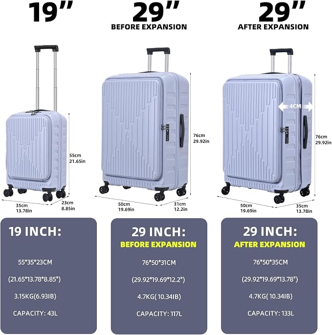 2 Pieces 19/29 Luggage Sets, 19 Inch Carry On Luggage - Image 2