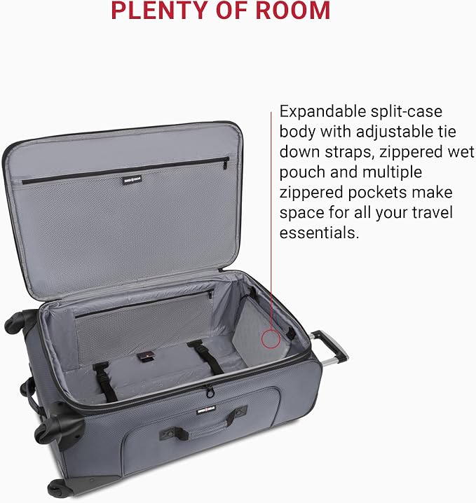 SwissGear Sion Softside Expandable Luggage, Dark Grey, 3-Piece Set - Image 5