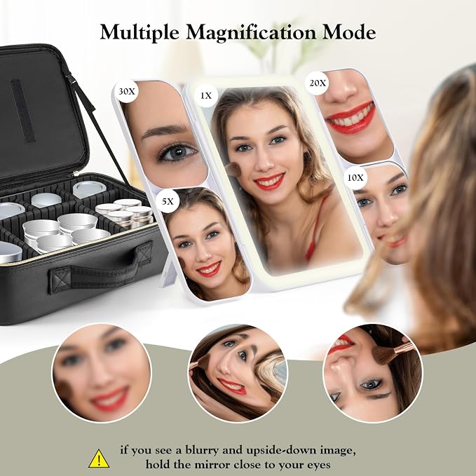 Extra Large Makeup Bag with LED 1X5X10X20X30X Magnifying Mirror and Travel - Image 2