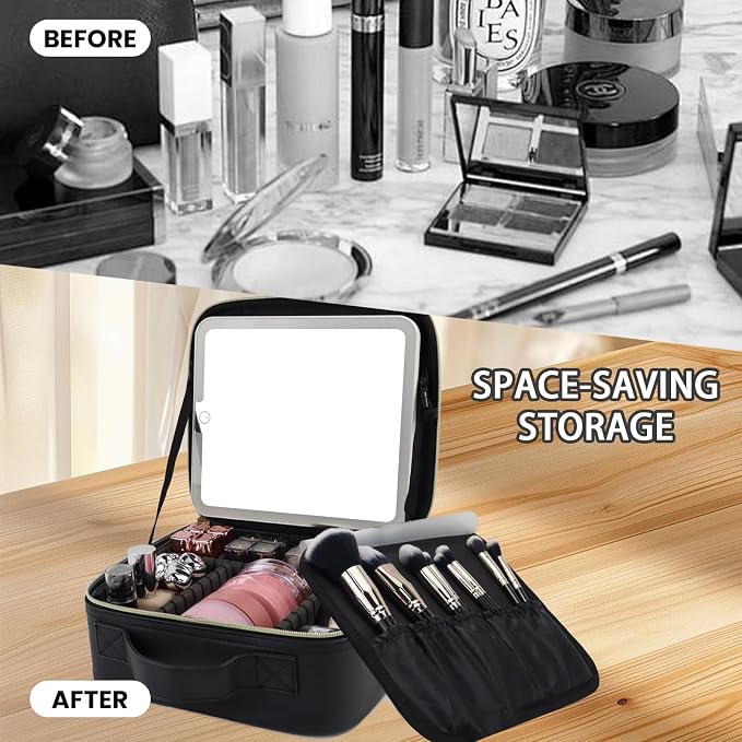 Travel Makeup Bag with LED Mirror and Light Travel Makeup Case Cosmetic - Image 6