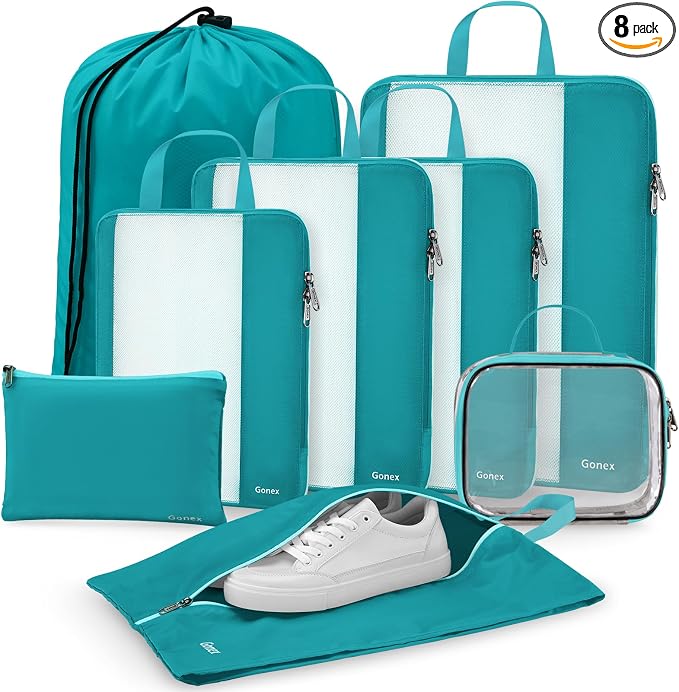 Gonex 8 Set Compression Packing Cubes, Expandable Mesh Organizer by Gonex