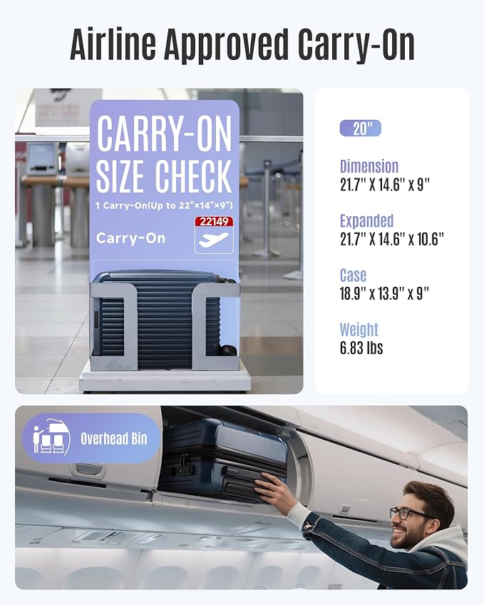 LIGHT FLIGHT Carry On Luggage 22x14x9 Airline Approved, Durable Hard Shell - Image 6