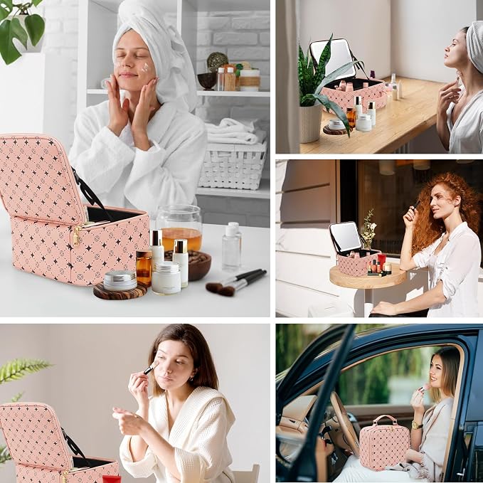 Travel Makeup Bag With 360° rotating LED Mirror, Waterproof cosmetic organizer - Image 7