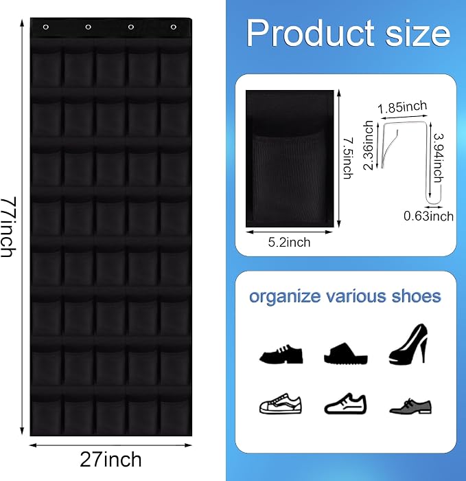 40 Mesh Pocket Over the Door Shoe Organizer, Hanging Shoe Rack - Image 2