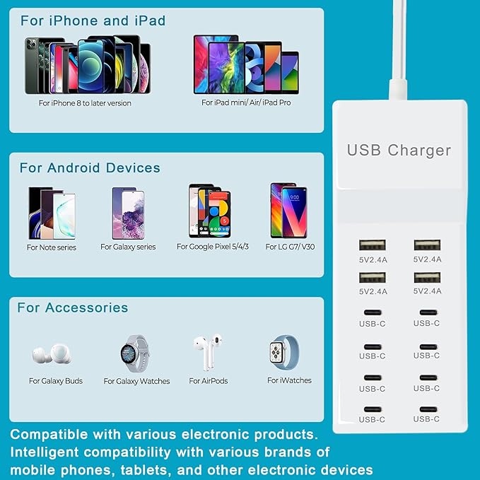USB Charging Station with 12 Port USB Power Strip Fast Charging - Image 4