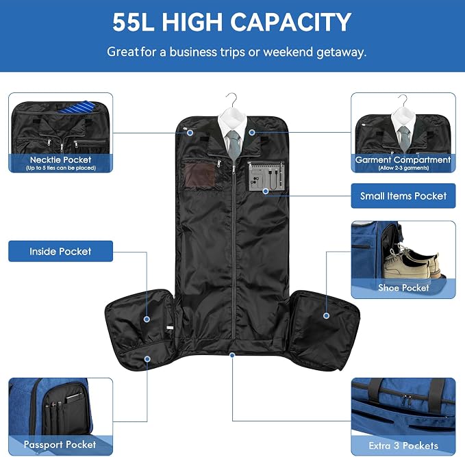 Bukere Garment Duffle Bags for Travel, Convertible Carry on Bag - Image 2