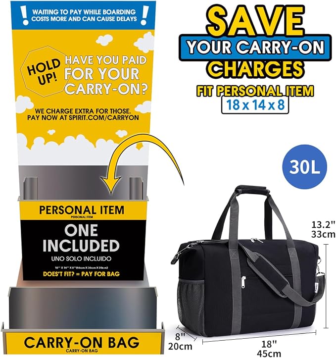 Narwey 18x14x8 Inches Travel Bag Spirit Airlines Frontier Personal Item Bag - Image 2