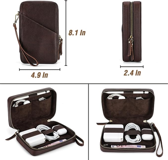 Electronic Organizer Case Tech Kit, Top Grain Leather Handmade, Portable - Image 5