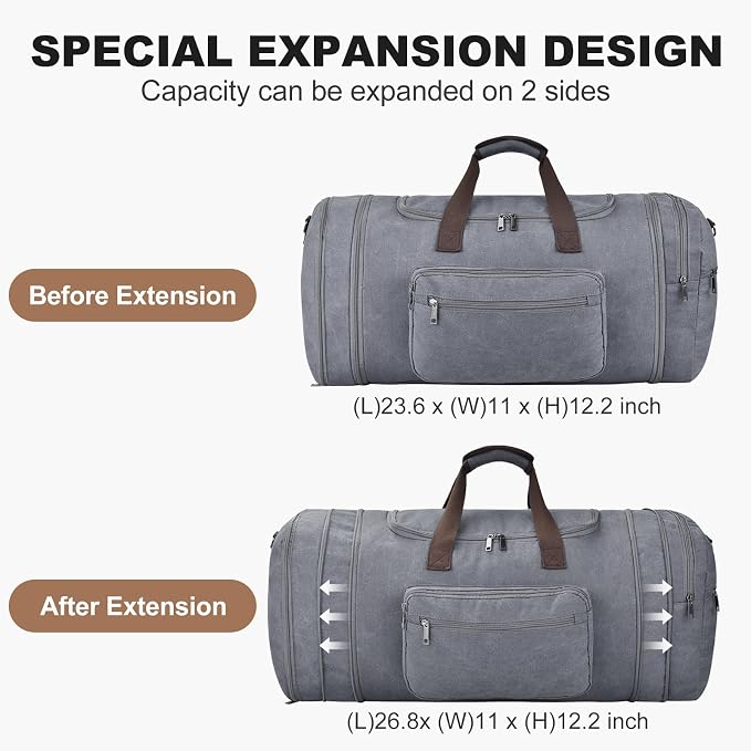 Felipe Varela 60L Duffle Bag for Men, Large Expandable Canvas Duffel Bag for - Image 2