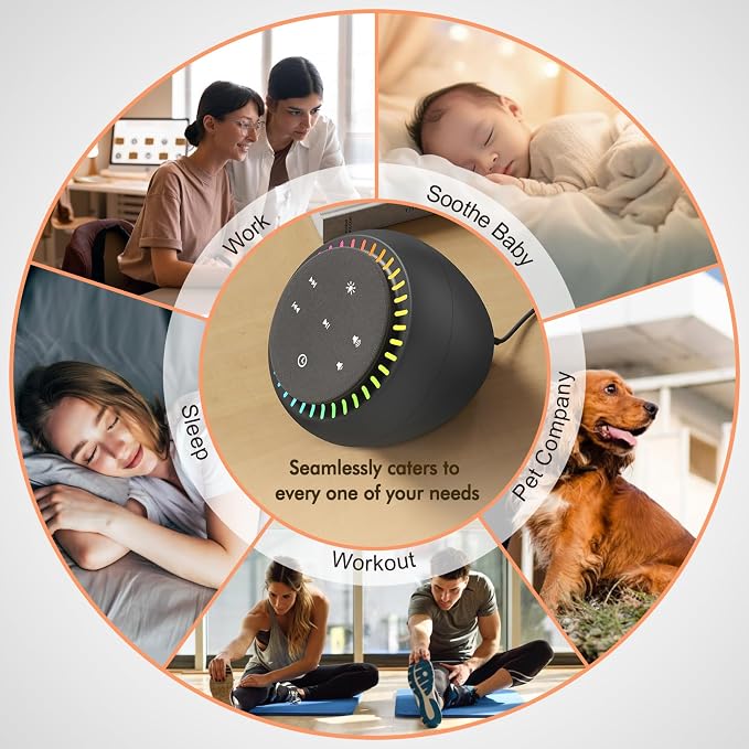DreamSky Sound Machine for Sleep, 26 Sounds & RGB Night Light, USB-C Powered - Image 6