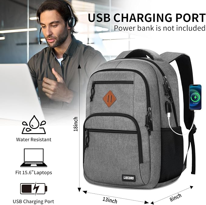 Grey Backpacks for Men, Backpack for School, School Backpack for Boys Teens - Image 4