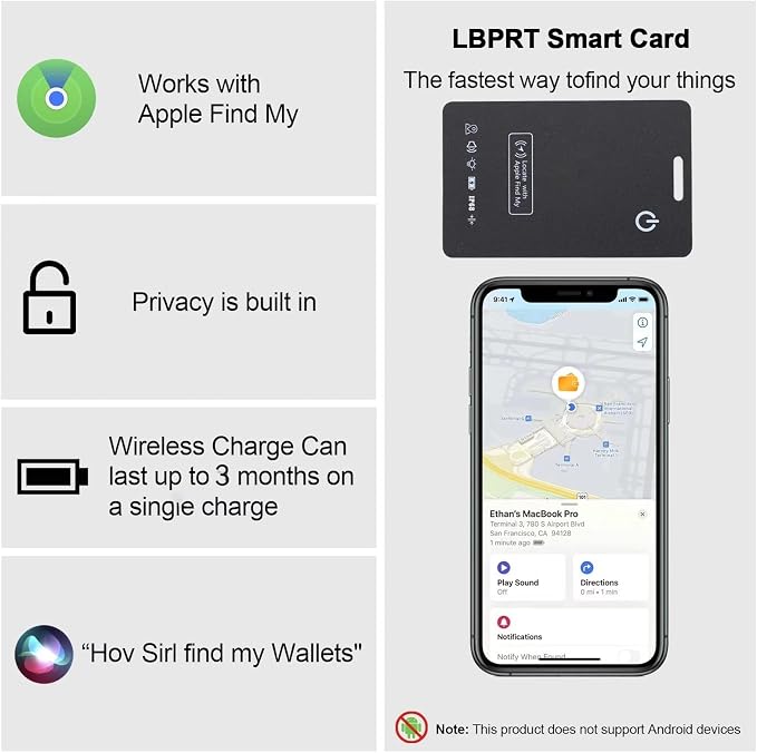 LBPRT Air-Tag Card Rechargeable Wallet Tracker Thin 1.6mm 2 Pack, Smart Locator - Image 2