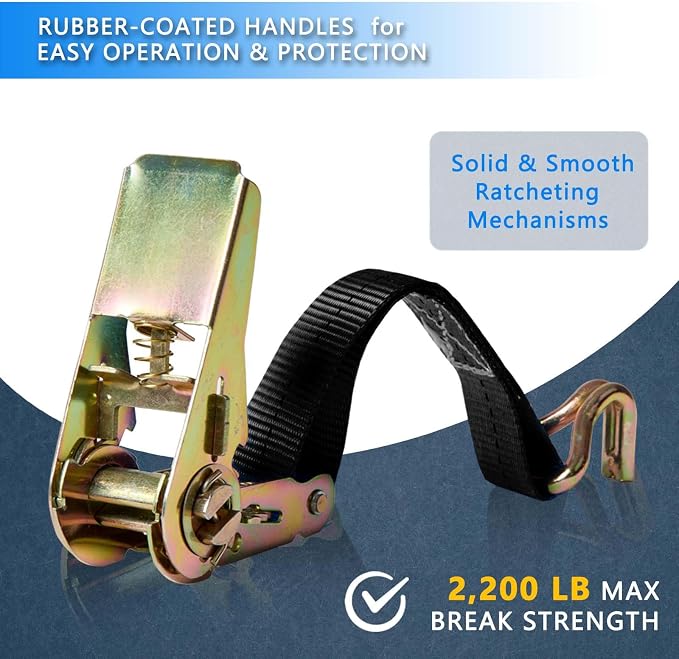 Black Ratchet Straps, 1 Inch x 16.4 Feet - Image 3