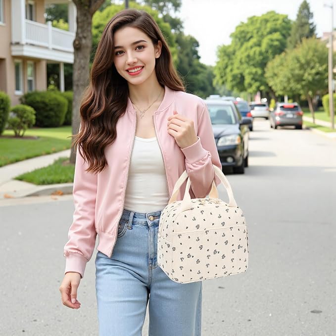 Bluboon Lunch Bag for Women Men Cute Corduroy Lunch Tote Bags Reusable - Image 2