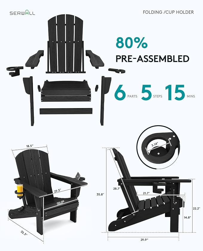 SERWALL HDPE Folding Adirondack Chair - Image 4