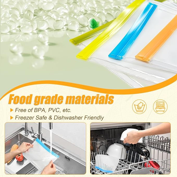 30 Pack Reusable Silicone Food Storage Bags, 4 Size Leak proof Dishwasher Safe - Image 5