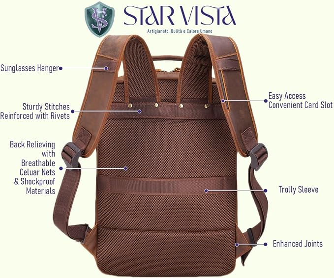 STAR VISTA Angelo 17.3" Vintage Full Grain Leather Laptop Backpack - Image 8