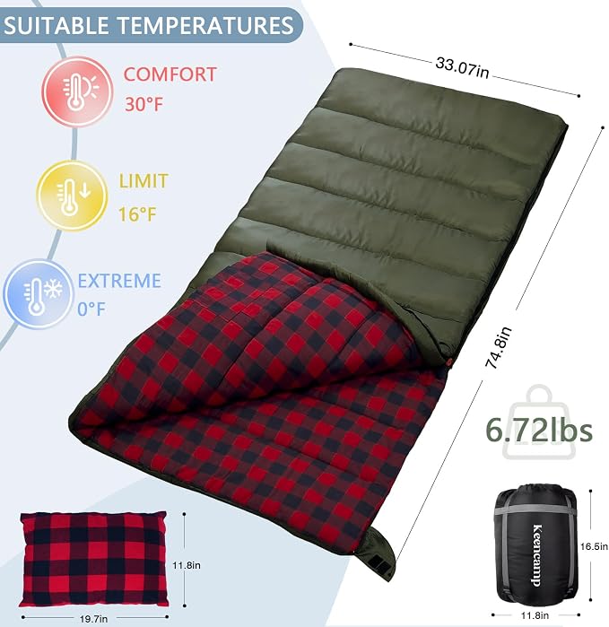 0 Degree Sleeping Bag Cotton Flannel Winter Cold Weather - Image 2
