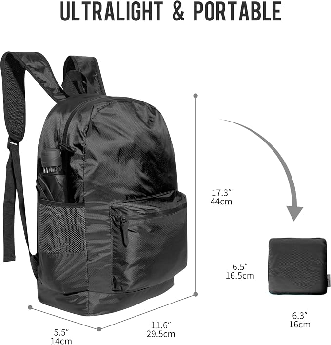 pack all 20L Lightweight Packable Backpack, Water Resistant Foldable Backpack - Image 5
