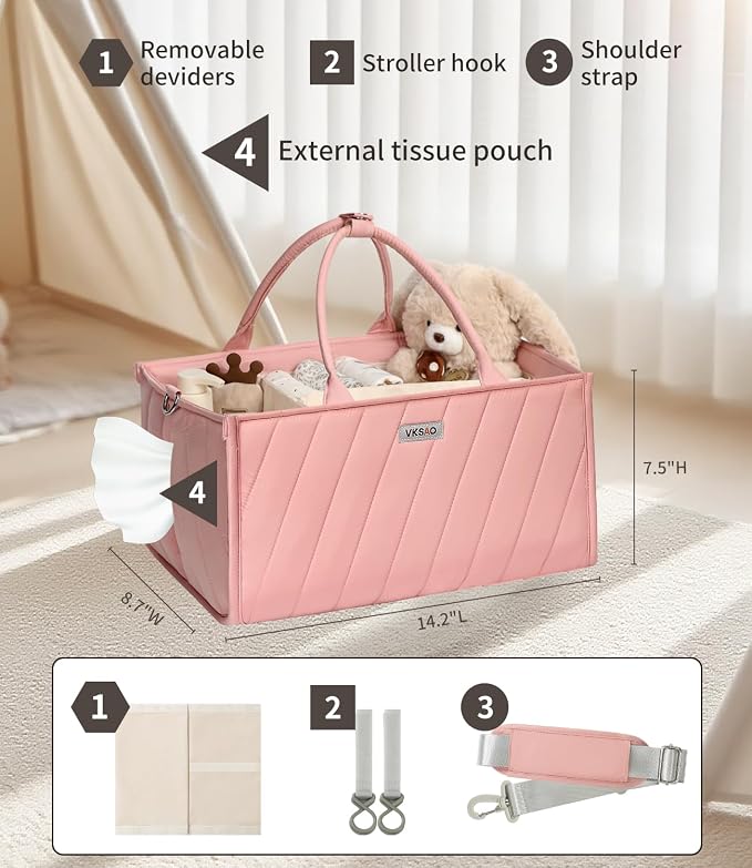 Diaper Caddy Organizer for Baby Essentials – Soft Blush Pink Storage Basket - Image 4