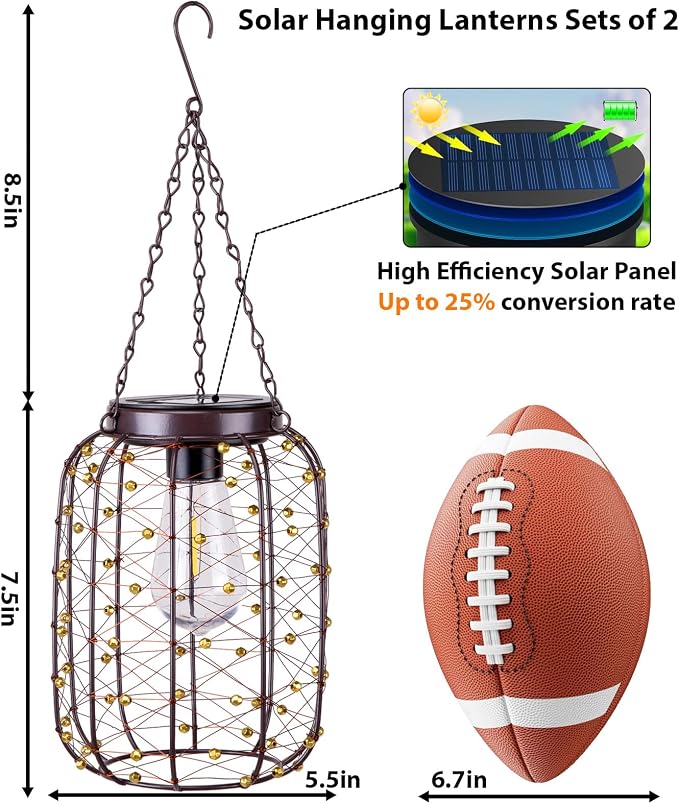 Hanging Solar Lanterns Outdoor Waterproof, Vintage Copper Hanging Lantern Lights - Image 5